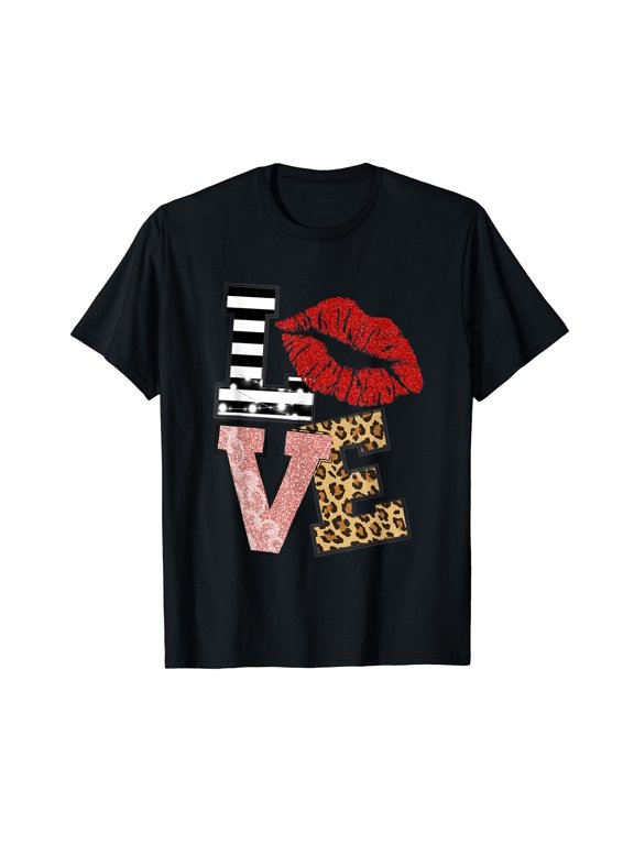 Valentine Red Lips Love Leopard T-Shirt