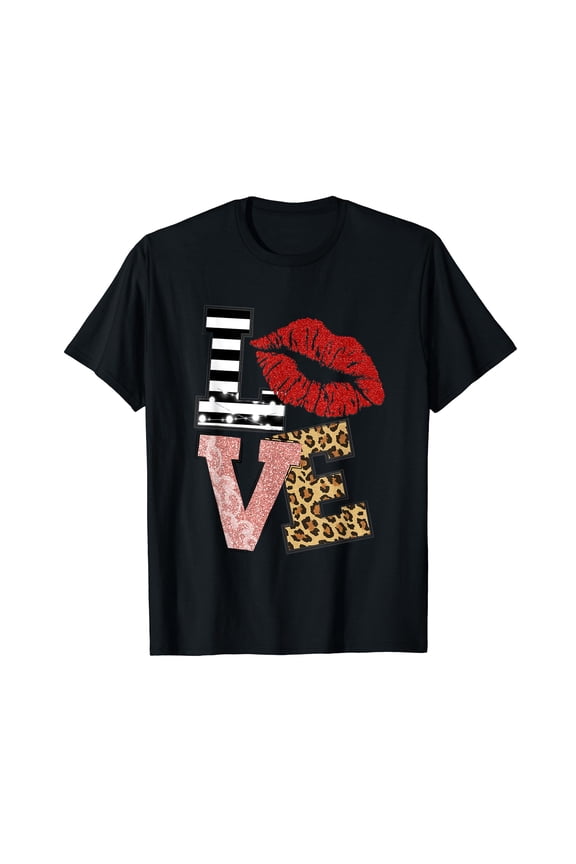 Valentine Red Lips Love Leopard T-Shirt