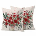 thumbnail image 1 of Valentine Red Love Heart Outdoor Waterproof Pillow Covers, Eucalyptus Leaves Rose Vintage Decorative Square Throw Pillowcase Sofa Cushion Sham for Patio/Couch/Chair, 20"x20" 2 Pack, 1 of 8