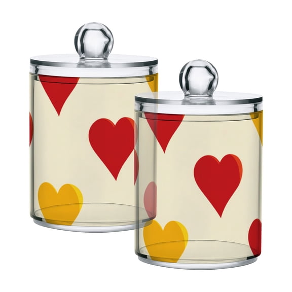 Valentine Red Yellow Hearts Translucent Plastic Cans Storage Canisters with Lid Set of 2