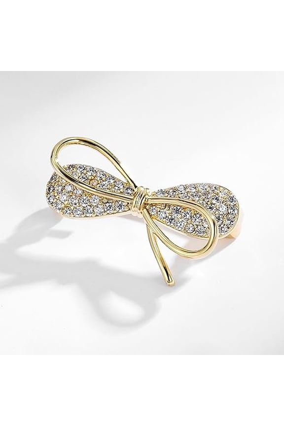 Valentine Rhinestone Bow Brooch Pin for Women Vintage Sparkly Gold Crystal Bowknot Brooches Minimalist Lapel Pins Dress Suit Jewelry Accessories