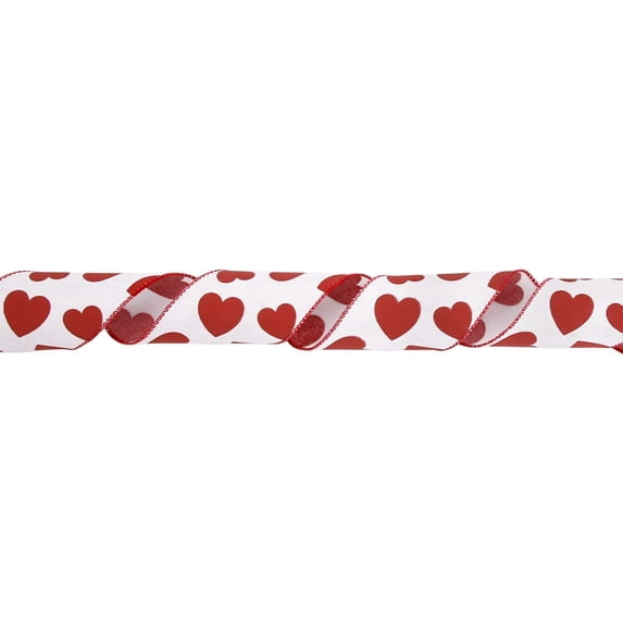 Valentine Ribbon,Heart Ribbon For Gift Wrapping,Red Heart Wired Ribbon For Bows, Wreaths, Diy Crafts,Floral Arrangements, And Romantic Party Decorations