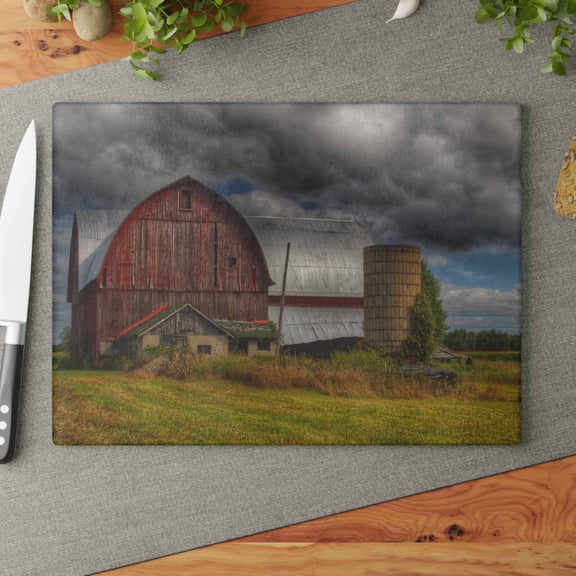 U R There Photography Valentine Road Red I Rustic Farmhouse Tempered-Glass Cutting Board 11"x 15"