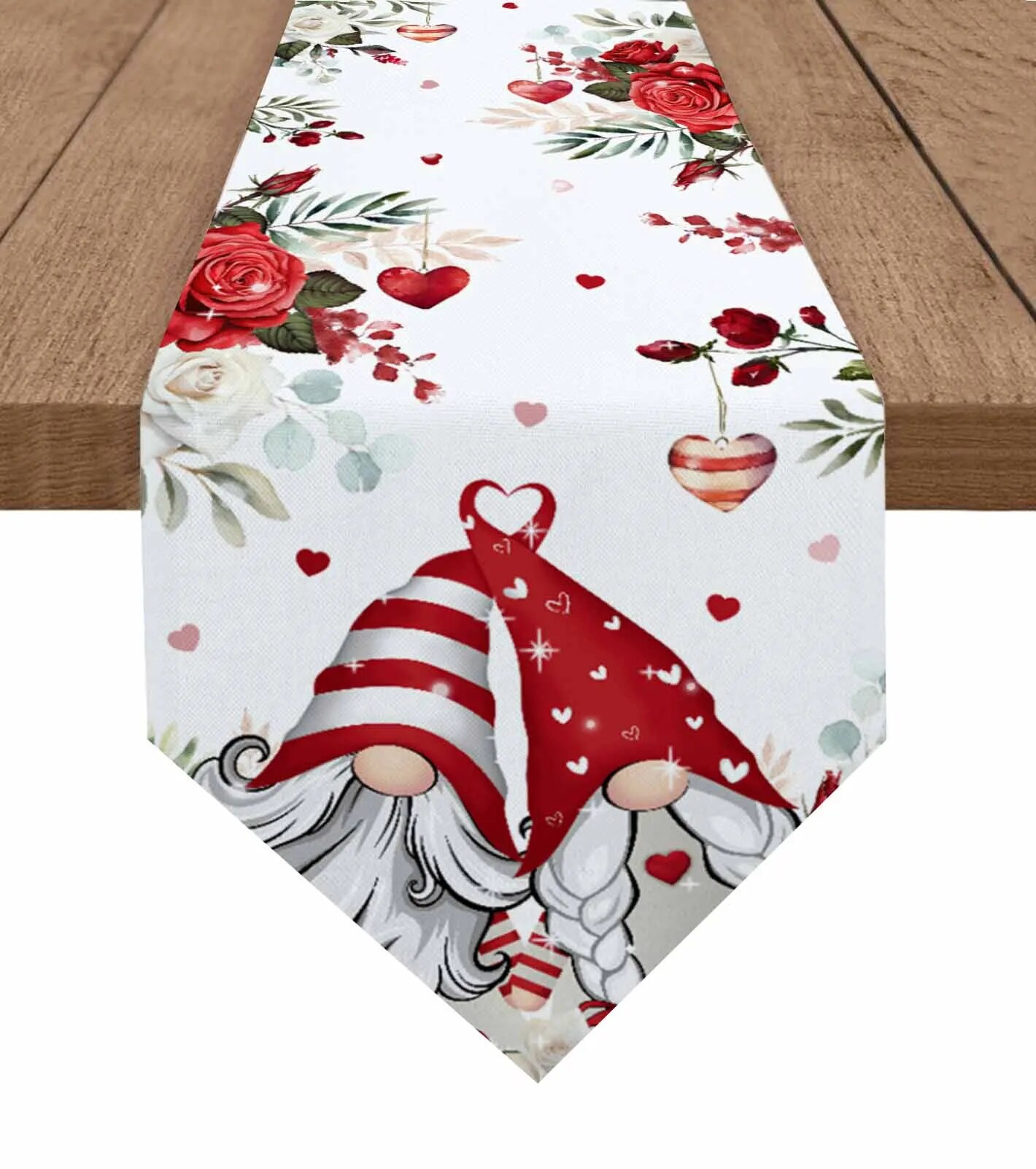 Valentine Roses Hearts Gnome Table Runner Wedding Party Dining Table