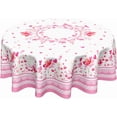 thumbnail image 1 of Valentine Round Tablecloth 60 Inch Pink Love Heart Floral Plants Circle Table Cloth Seasonal Holiday Valentine''s Day Table Cover for Party Kitchen Dinner Home Decor, 1 of 7