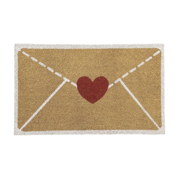 Valentine Outdoor Rug - 48"x30" Red Heart Envelope Coir Door Mat | Non-Slip Wear-Resistant Indoor Outdoor Welcome Mat