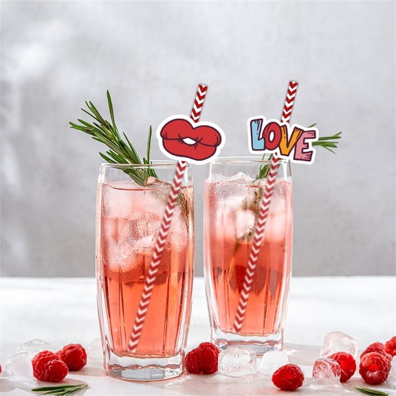 Valentine'S Day 24-Piece Red Heart-Shaped Disposable Paper Straws - Romantic Party Supplies - For Home/Wedding/Valentine'S Party Table Decor