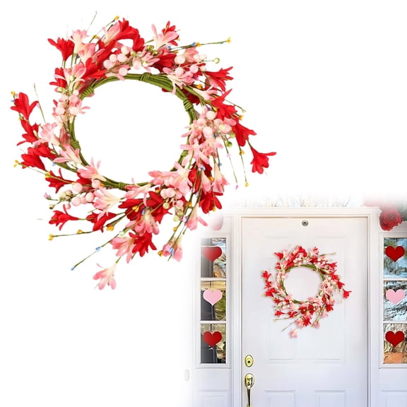 Valentine'S Day Artificial Wreath With Red And Pink Flowers For Romantic Door Wall Table Decor And Holiday Gift
