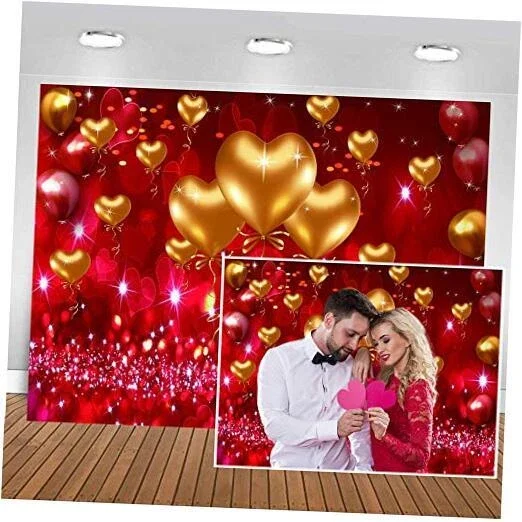 Valentine'S Day Backdrop Red Love Theme Party Love Heart Valentine'S 7X5Ft