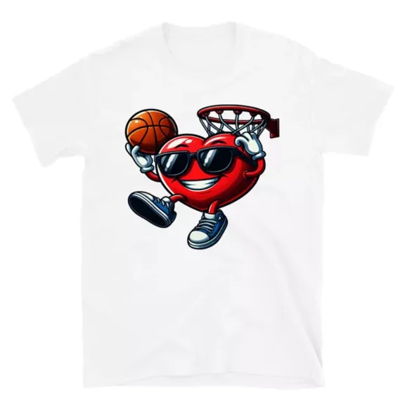 Valentine'S Day Basketball T-Shirt - Heart Dunking Funny Unisex Graphic Tee Unisex S-5XL Hot Trending Shirt, Vintage Birthday Gift