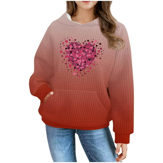 Valentine'S Day Bnwani Hoodies Girls Crew Neck Long Sleeve Sweatshirt Gradient Tops Pullover