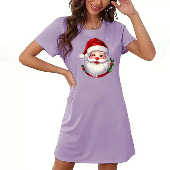 Valentine'S Day Bnwani Nightgowns for Women Oversized Crew Neck Short Sleeve Printed Blue Size S-XXL