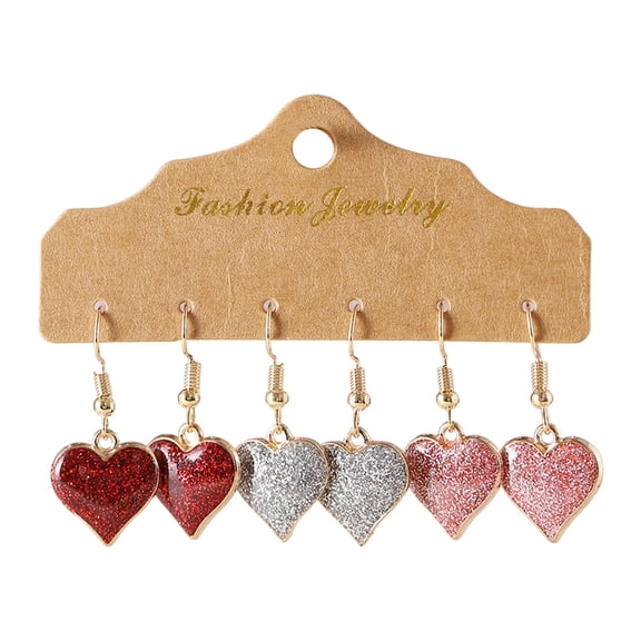Valentine'S Day Colorful Sequin Heart Pendant Earring Set - 3 Pairs Of Dangling Earrings With Sparkling Sequins, Romantic Party Jewelry, Gift For Her, Valentine'S Day Anniversary Birthday,