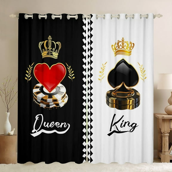 Valentine'S Day Couple 30%-50% Blackout Curtains 42"Wx63"L,King And Queen Crown Window Curtains For Adults,Red Black His Hers Curtains & Drapes Romantic Curtains 2 Panels For Husband Wife