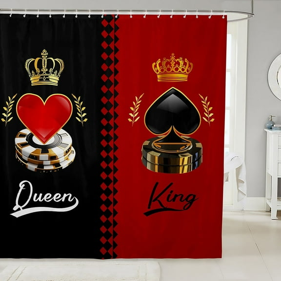 Valentine'S Day Couple Bathroom Curtain 72"Wx84"L,King And Queen Crown Shower Curtain For Women Men,Black Red Gold His Hers Bath Curtain Romantic Bathroom Accessories For Husband Wife