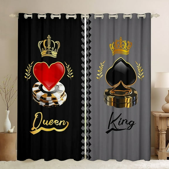 Valentine'S Day Couple Curtains & Drapes 52"Wx84"L,King And Queen Crown Window Curtains For Adults Women Men,Black Grey His Hers 30%-50% Blackout Curtains Lover Romantic Curtains 2 Panels