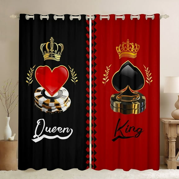 Valentine'S Day Couple Window Curtains 38"Wx45"L,King And Queen Crown 30%-50% Blackout Curtains For Adults Women Men,Black Red Gold His Hers Curtains & Drapes Lover Romantic Curtains 2 Panels
