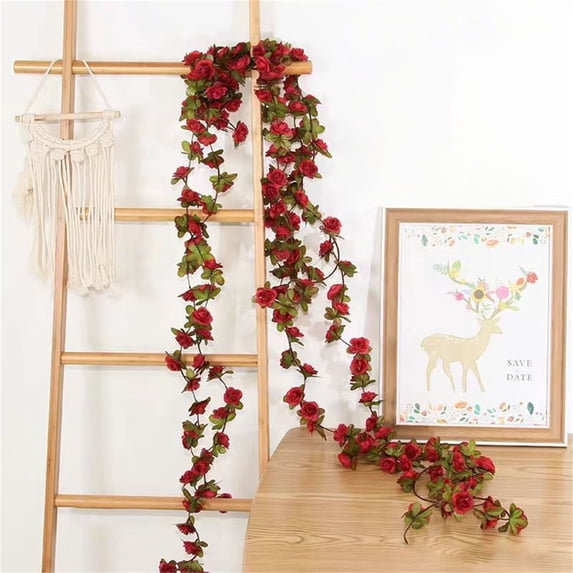 Valentine'S Day Decorations,Artificial Rose Vine, 2.4M, Autumn Red.,Artificial Peony Flower Garland Red Hanging Vines Wedding Arch Wall Decor