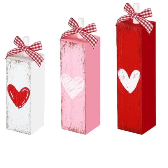 Valentine'S Day Decorations For Home Valentines Table Block Sign Valentine Tiered Tray Decor Rustic Farmhouse Tabletop Centerpieces For Wedding Anniversary Party Shelf(Heart Style)