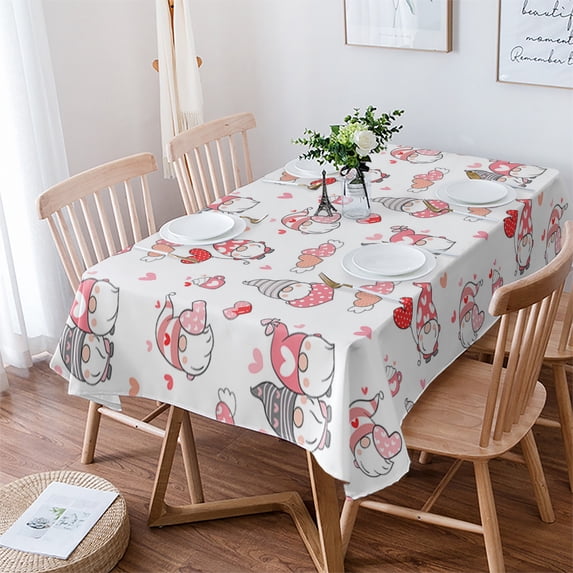 Valentine'S Day Gnome Love Texture Table Cloth Waterproof Dining Tablecloth Kitchen Decorative Party Table Cover