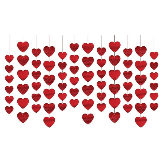 Valentine'S Day Heart Hanging String Decor, Love Garland Wall Decoration for Romantic Home Party Bedroom Window, Holiday Ornament Set, Easy to Install, 12 Strings of Heart Decorations