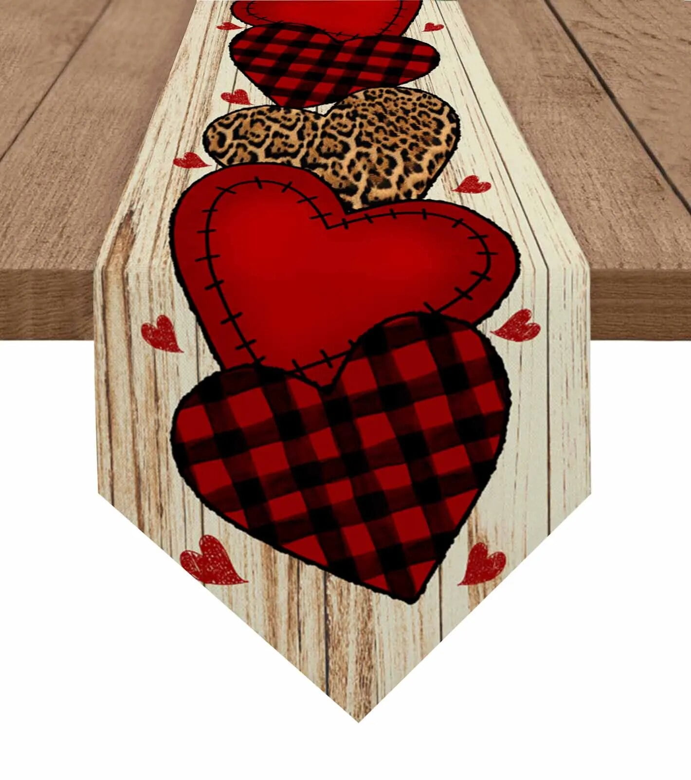 Valentine'S Day Heart Leopard Print Wood Grain Table Runner Wedding