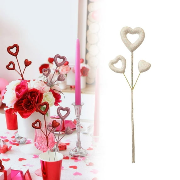 Valentine'S Day Heart-Shaped Floral Decoration in White Foam, Glitter Heart Picks Valentine'S Day Puffy Hearts Sparkly Sticks for Valentine Wedding Arrangements Vase Bouquet Crafts
