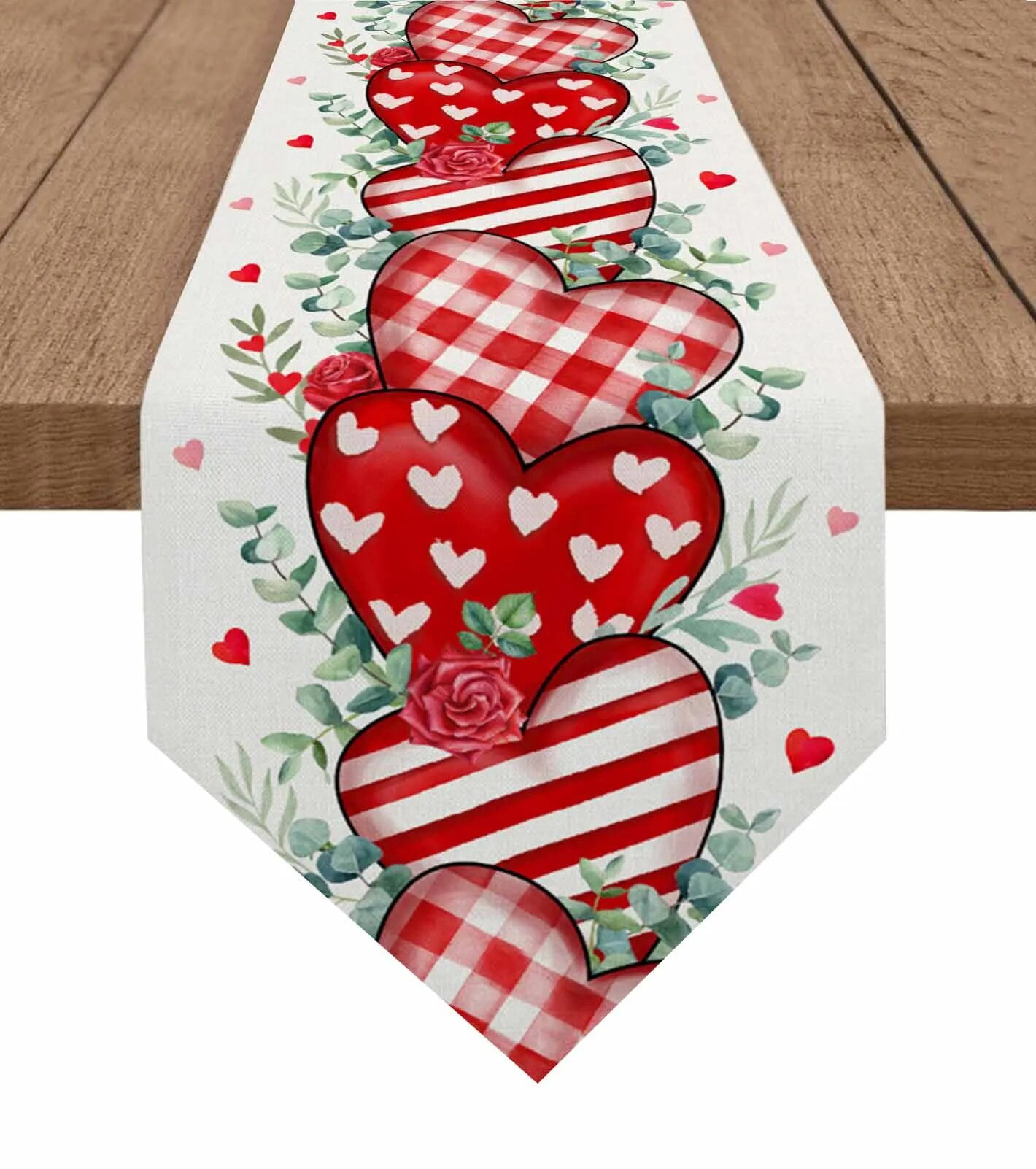 Valentine'S Day Hearts Eucalyptus Leaves Roses Table Runner Wedding