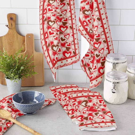 Valentine'S Day Hearts Retro Microfiber Towel Absorbent Kitchen Cleaning Cloth Dish Towel Household Cleaning Towel