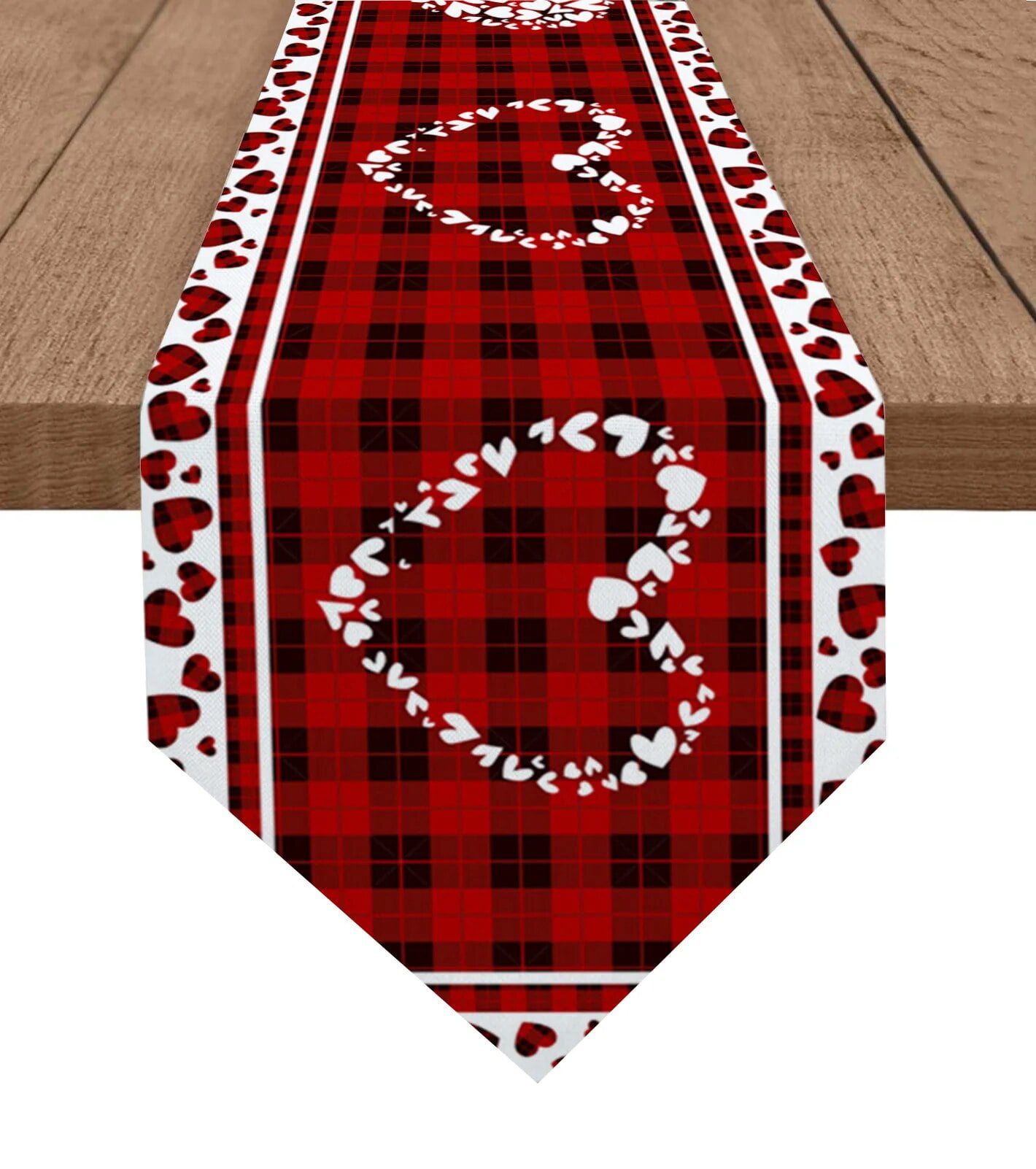 Valentine'S Day Hearts Texture Plaid Table Runner Wedding Party Dining