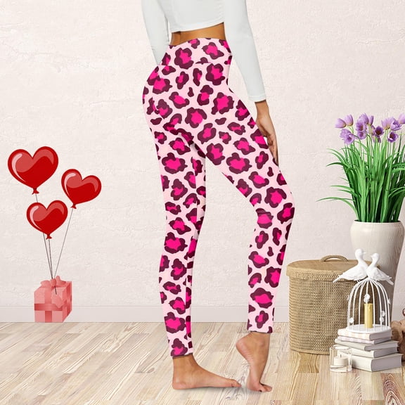 Valentine'S Day Leggings For Women Heart Graphics Solid Elastic High Waisted Yoga Pants Cozy Soft Casual Tights Tummy Control Hiking Pants Pink M
