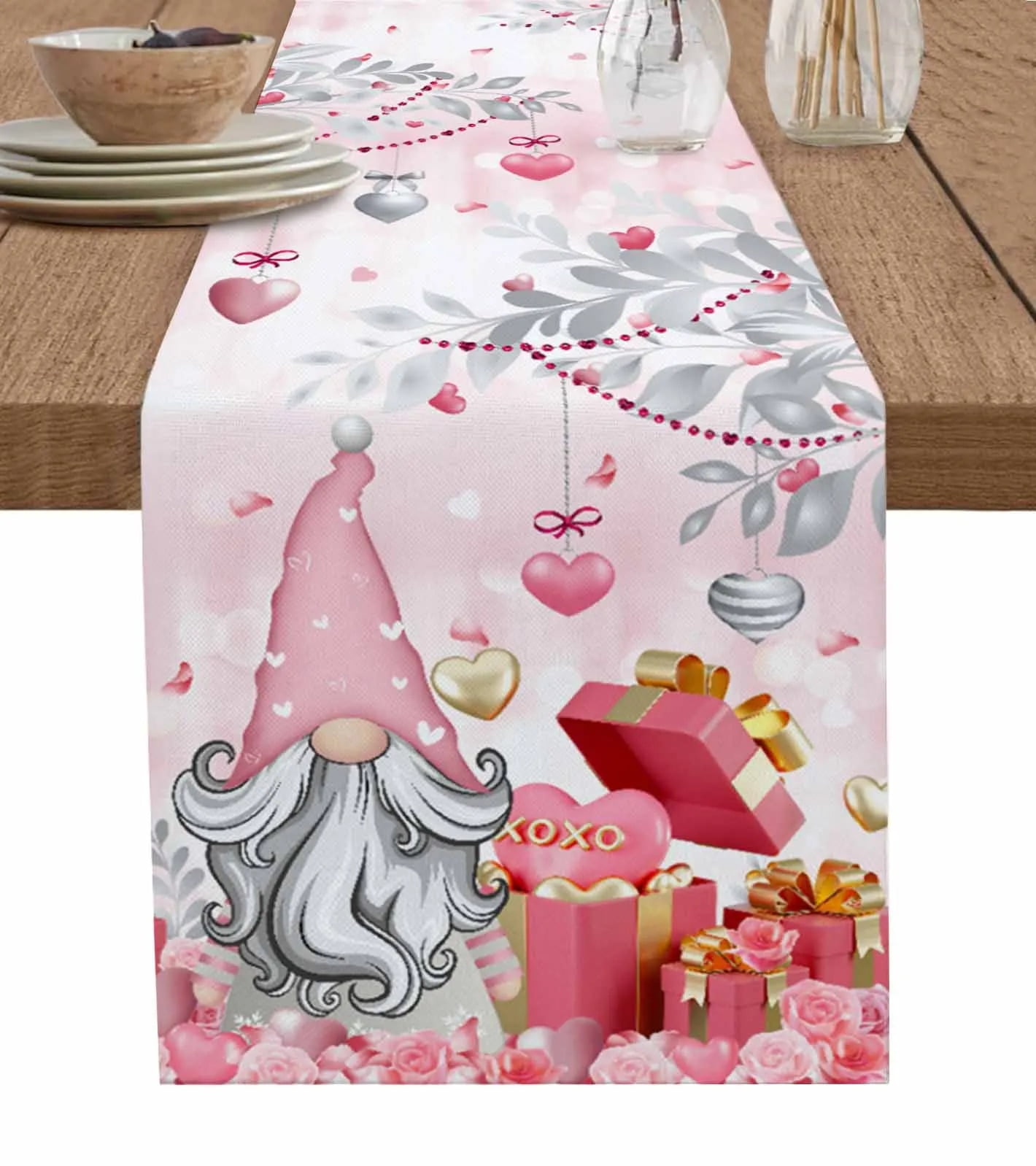 Valentine'S Day Love Eucalyptus Leaf Rose Dwarf Table Runner Wedding