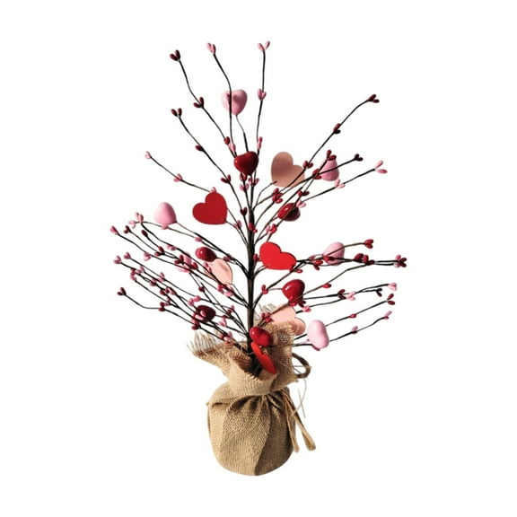 Valentine'S Day Love Red Berries Small Tree Decor With Plastic Material, Flexible Branches And Festive Design For Home, Party And Wedding Decoration, Size 17.72In, Weight 0.52Lb