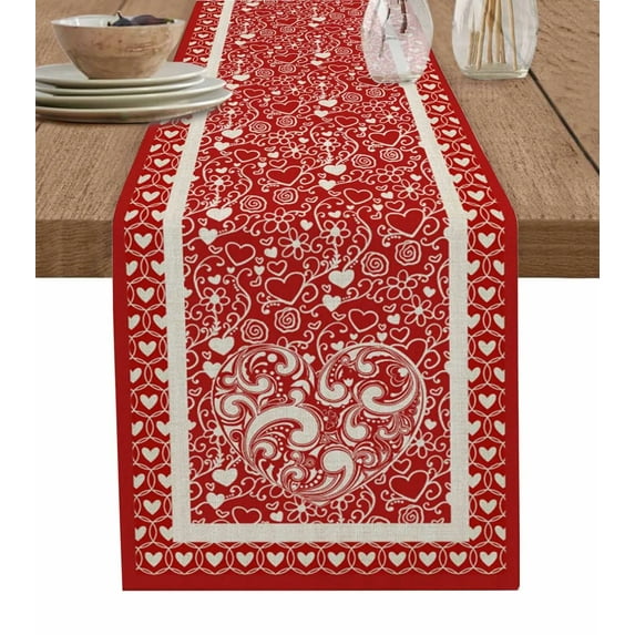 Valentine'S Day Love Retro Table Runner Kitchen Xmas Decoration Tablecloth Home Party Table Cover 4/6PCS Placemats