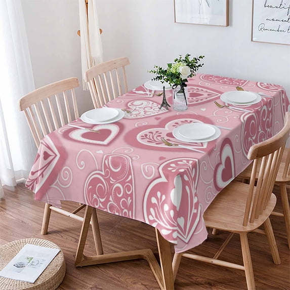 Valentine'S Day Love Romantic Love Pink Love Table Cloth Waterproof Dining Tablecloth Kitchen Decorative Party Table Cover