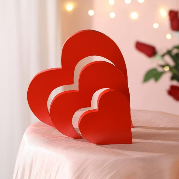 Valentine'S Day Love Wooden Handicrafts 3 Pieces Heart Table Centerpiece Shape Wood Decor Rustic Valentine Decorations For Home Tabletop