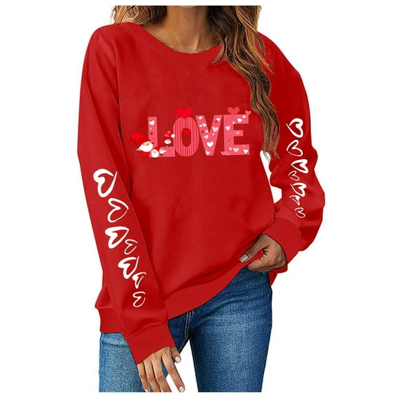 Valentine'S Day POROPL Crewneck Sweatshirts Women Fashion Long Sleeve Sweatshirts Pullovers Loose Print Fall Sweatshirts