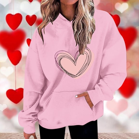 Valentine'S Day POROPL Womens Sweatshirts with Hoodie Long Sleeve Sweatshirt with Pocket Casual Print Pullover Fall Clothing