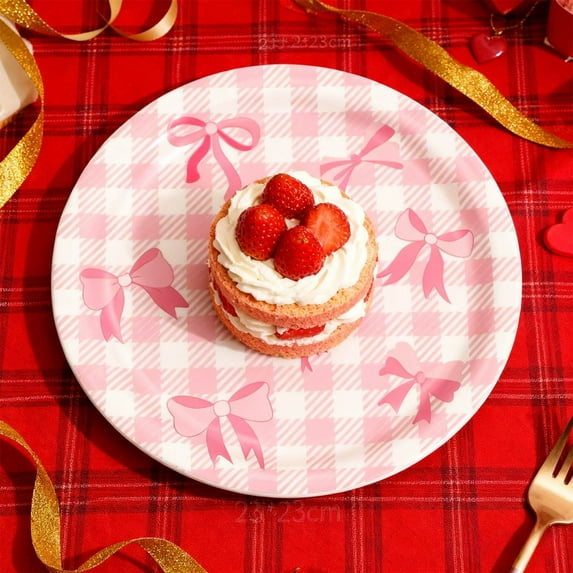 Valentine'S Day Plates Valentine's Day Plates, 24-piece Set, 9-inch Disposable Party Plates, Bow Themed Tableware, Romantic Decor for Valentine's Events and Celebrations Disposable Party Plates