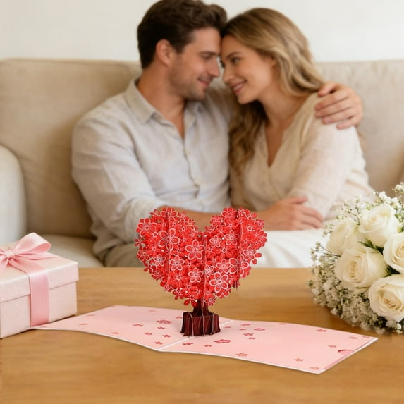 Valentine'S Day Pop Up Card 3D Heart Tree Romantic Greeting Card With Heartfelt Message For Couples & Loved Ones(Red-5.9In)