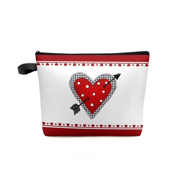 Valentine'S Day Red Heart Arrow Large Capacity Travel Cosmetic Bag Portable Makeup Storage Pouch Women Waterproof Pencil Case