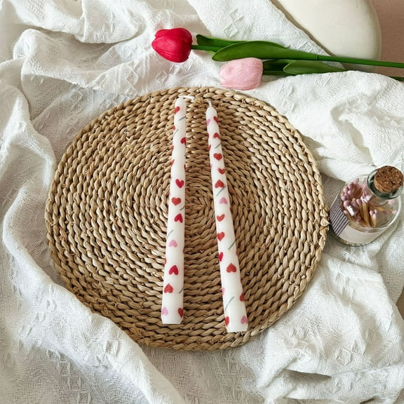 Valentine'S Day Reds Heart Candles,Valentine'S Day Dripless Taper Candles,Heart Candle Love Printed Long Pole Candle Romantic Wedding Candlelight Dinner Decorations Wedding Anniversary