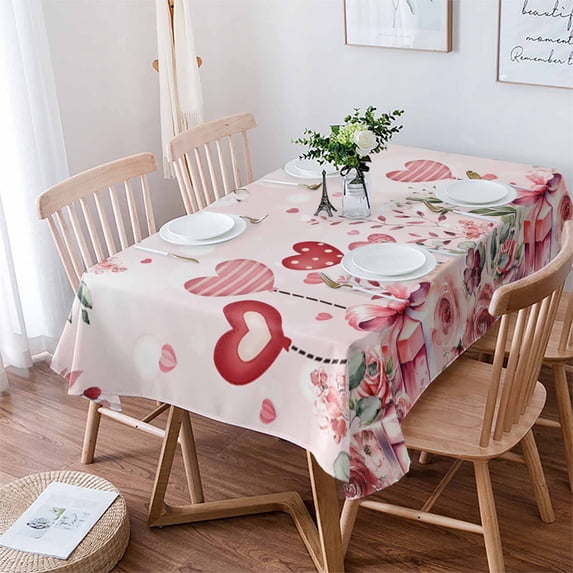 Valentine'S Day Rose Leaf Plant Flower Love Gift Table Cloth Waterproof Dining Tablecloth Kitchen Decorative Party Table Cover