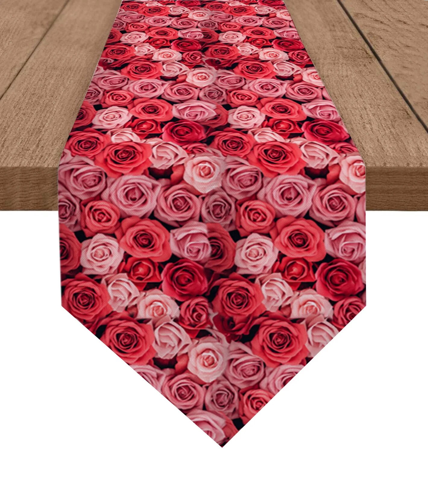 Valentine'S Day Roses Hand Drawn Table Runner Wedding Party Dining