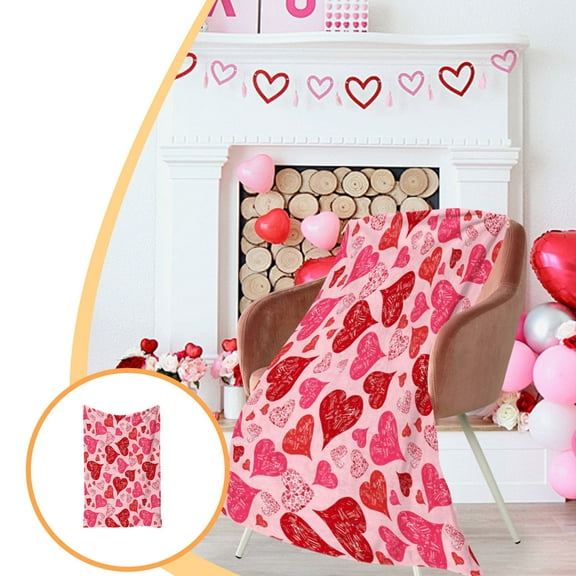 Valentine'S Day Throw Blanket,Pink Hearts Throw Blanket,Love Blanket for Women Super Soft Warm Fuzzy Fleece Heart Christmas Blankets Pink Throws Blanket,Romantic Red Flannel Warm Bed Sofa Blanket