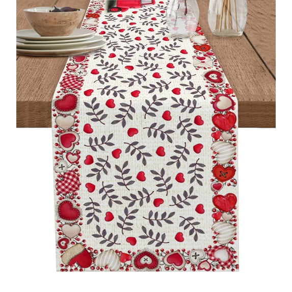 Valentine'S Day Watercolor Hearts Car Table Runner Cotton Linen Wedding Decor Tablecloth Kitchen Table Decor Table Runner