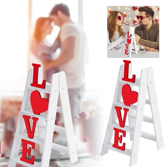 Valentine'S Day Wooden Ladder Decoration Valentine'S Day Table Decorative Ornaments Valentine'S Day Decoration Cute Ladder Decoration Desktop Ornament Valentines Day Decorations