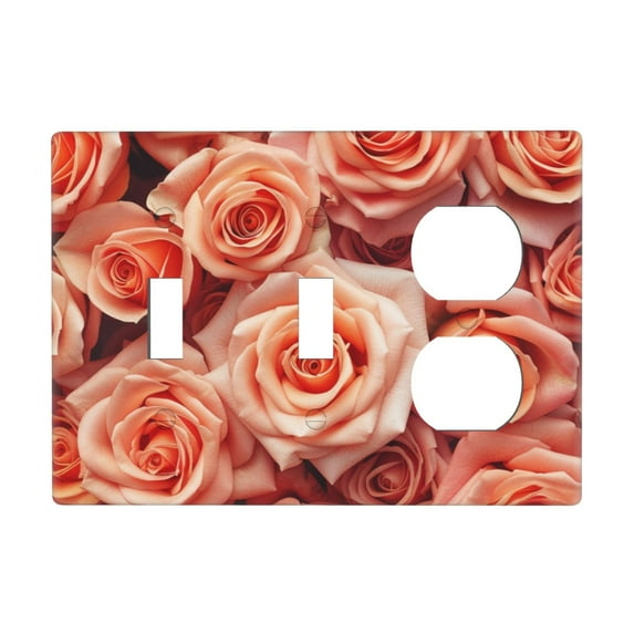 Valentine'S Pink Roses Bloom Switch Cover Decorative Wall Plate 3-Gang 2-Toggle 1-Duplex Standard Size