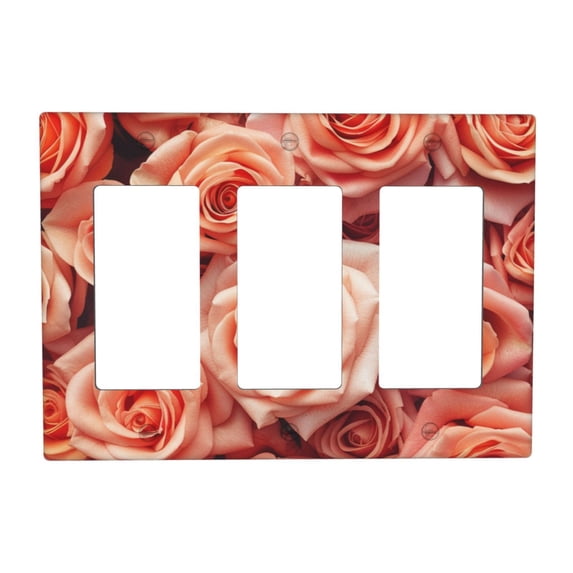 Valentine'S Pink Roses Bloom Switch Cover Decorative Wall Plate 3-Gang Standard Size