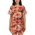thumbnail image 1 of Valentine'S Pink Roses Bloom Womens Pajamas Short Set Soft Short Sleeve Sleepwear Button Down Pjs Set with Pockets S XXL Large, 1 of 5